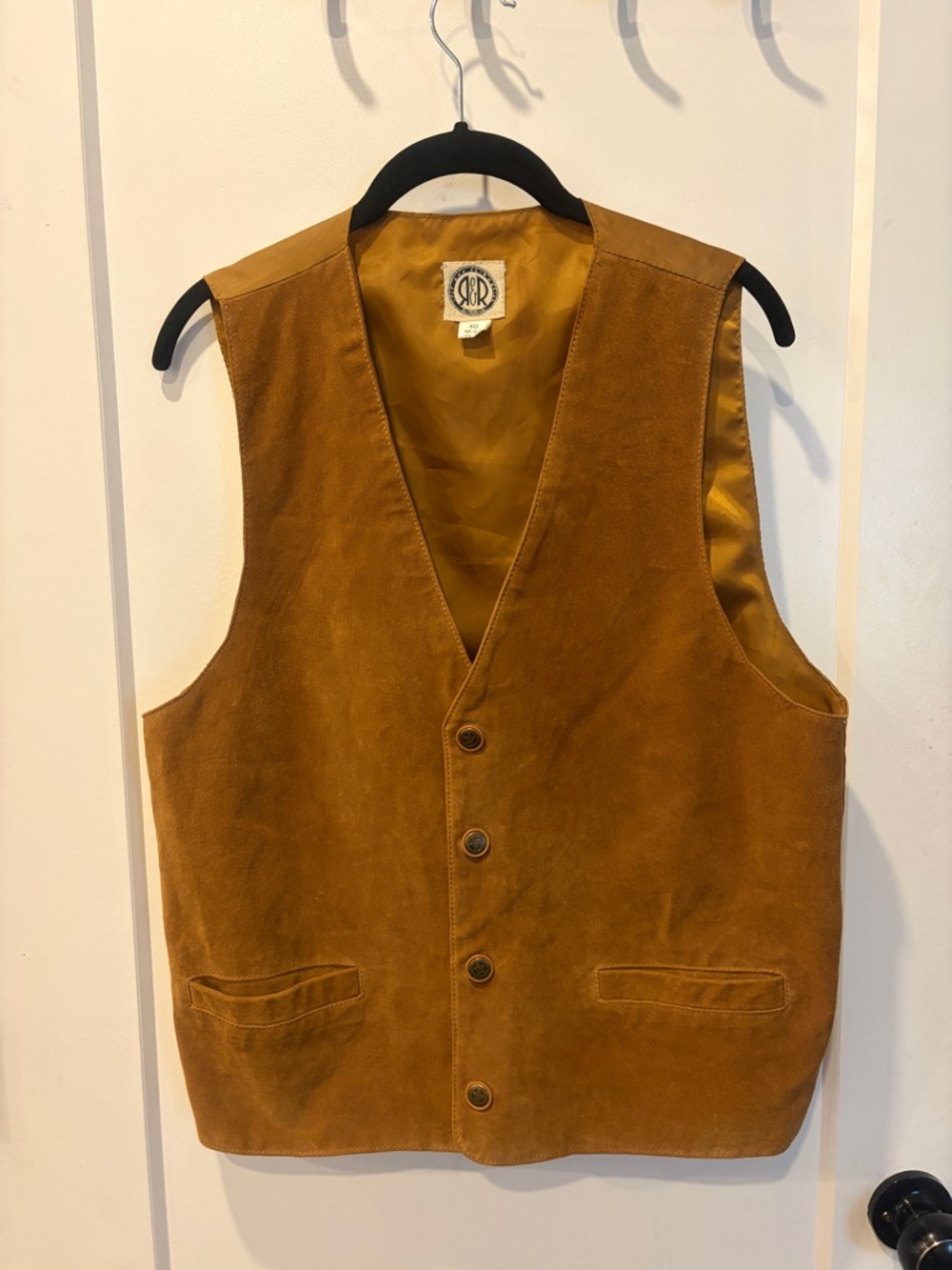 Vintage Men's Suede leather Button Vest - Brown Tan - Picture 2 of 14